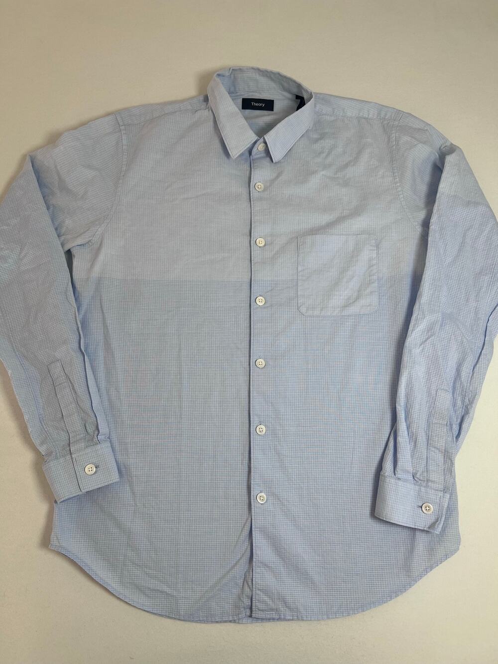Theory Rammy TB Mens M Blue Engineered Grid 100% Cotton Button Up Shirt